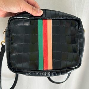 Well-loved Clare V midi sac black croco with stripes